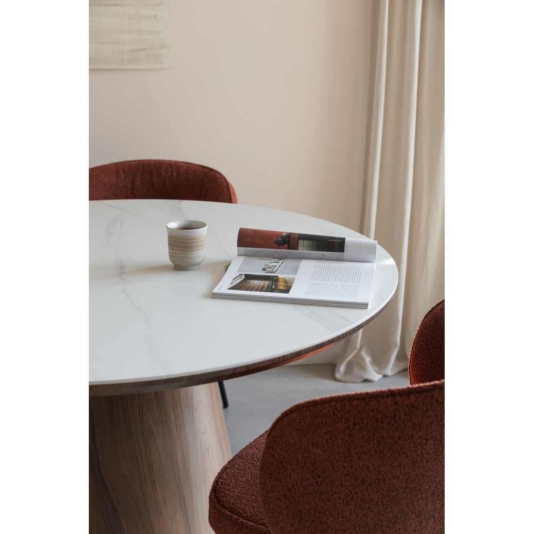 White Label Living Eettafel Almira Ovaal 200x90cm Walnoot Marmer - KwaliteitWonen.nl