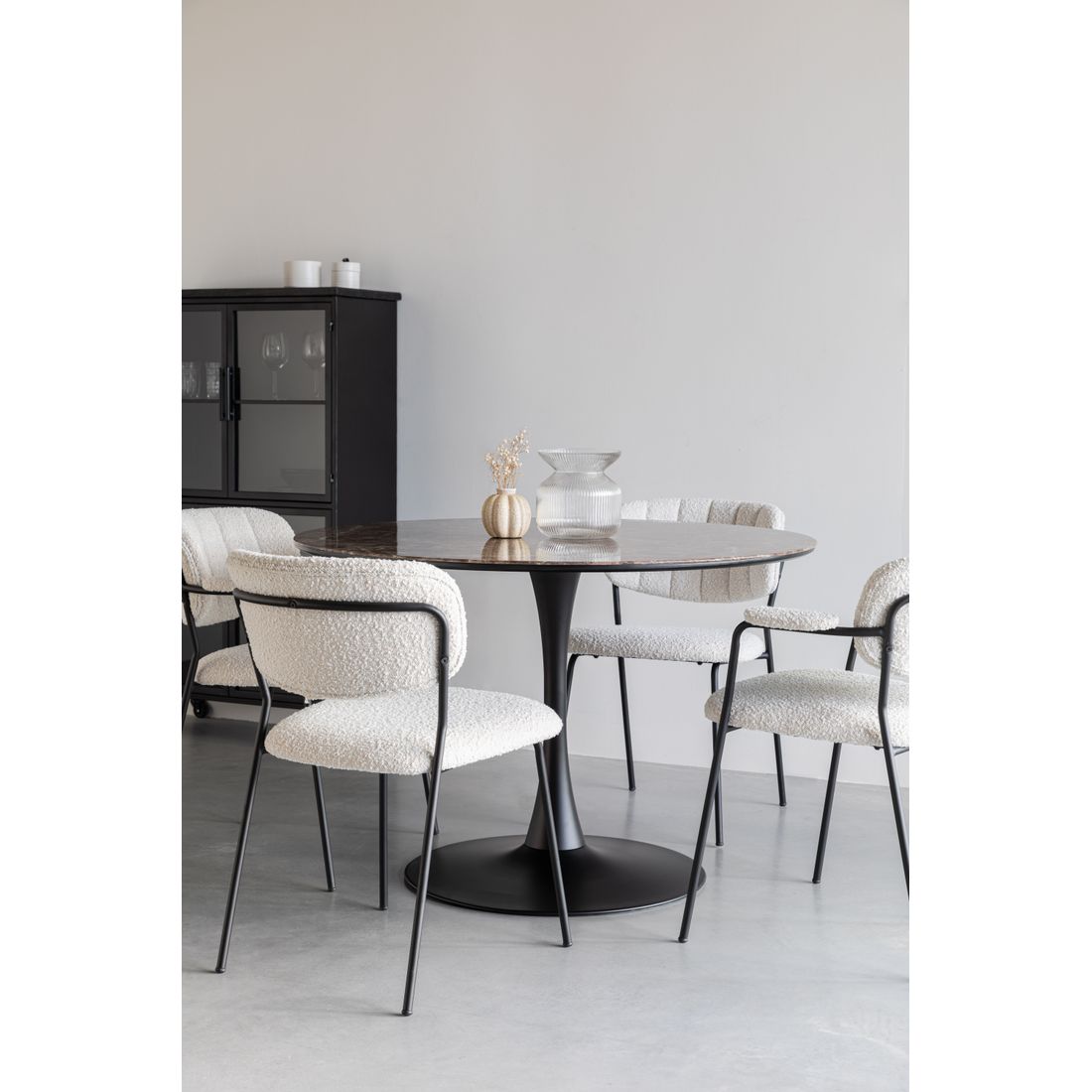 White Label Living Eettafel Maru Rond 110cm Zwart Marmerlook - KwaliteitWonen.nl