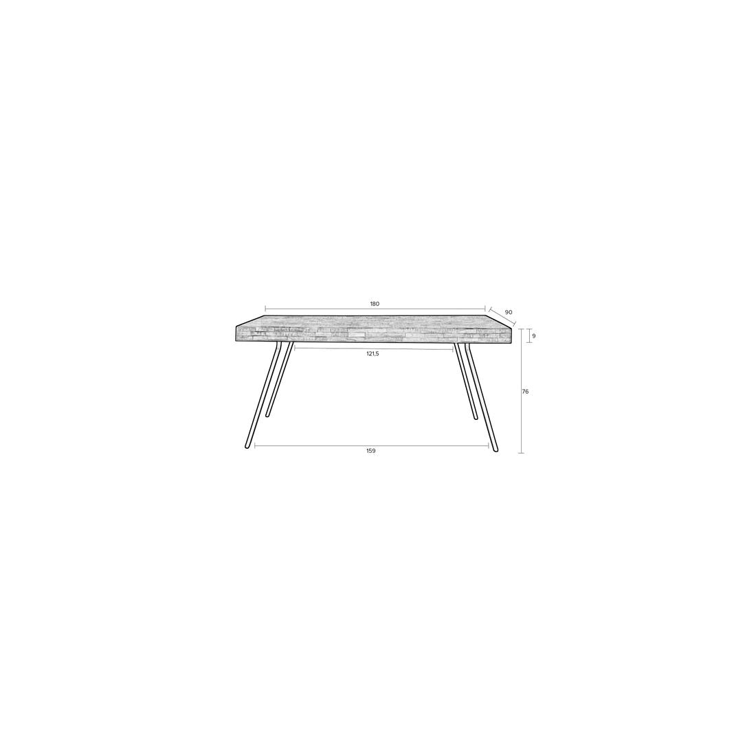 White Label Living Eettafel Suri 180x90cm Zwart - KwaliteitWonen.nl