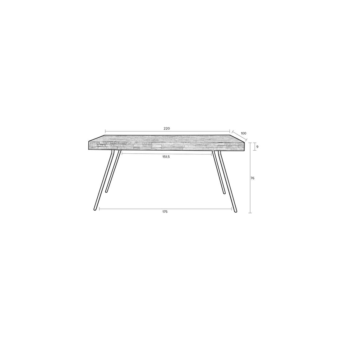 White Label Living Eettafel Suri 220x100cm Naturel - KwaliteitWonen.nl