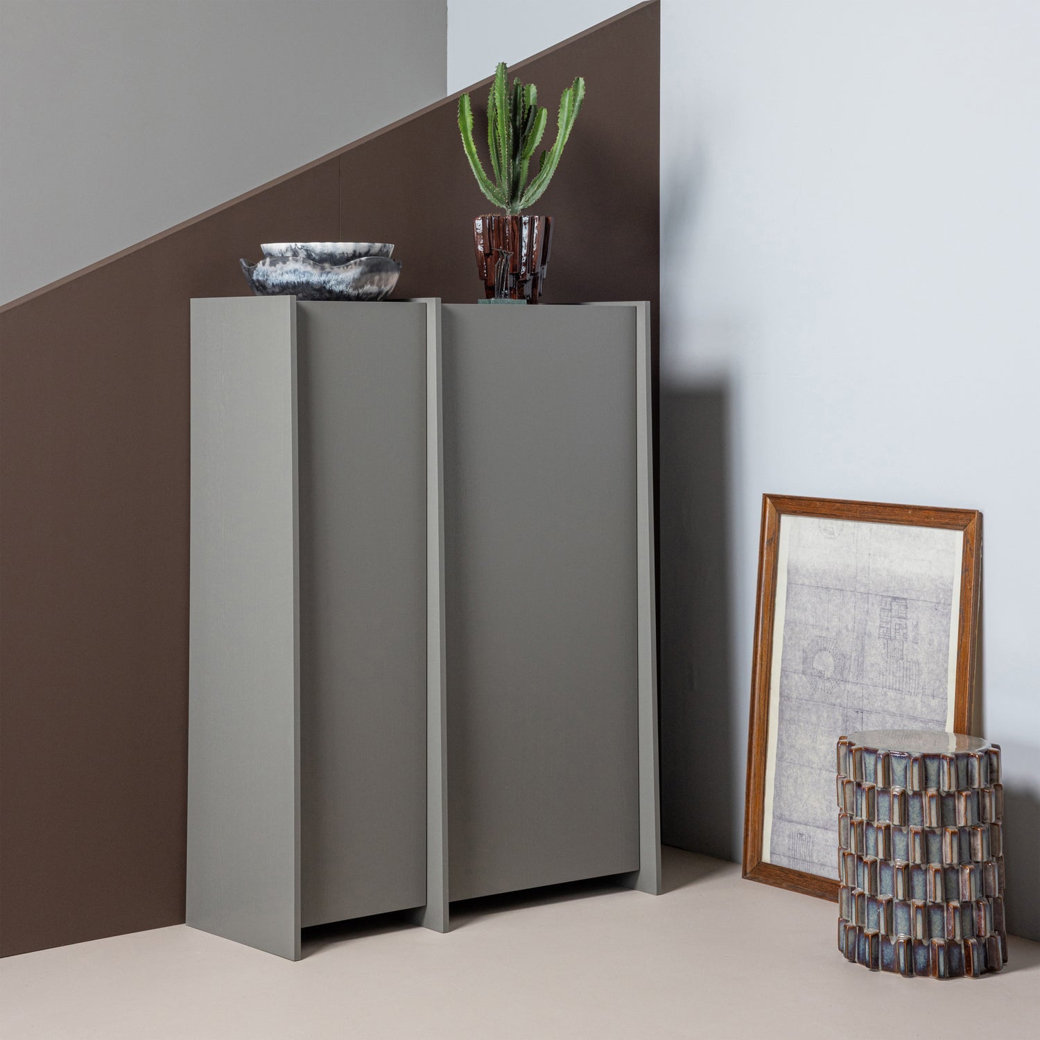 Woood Axu Decoratieve Bijzettafel Keramiek Grijsblauw 45x35cm - KwaliteitWonen.nl