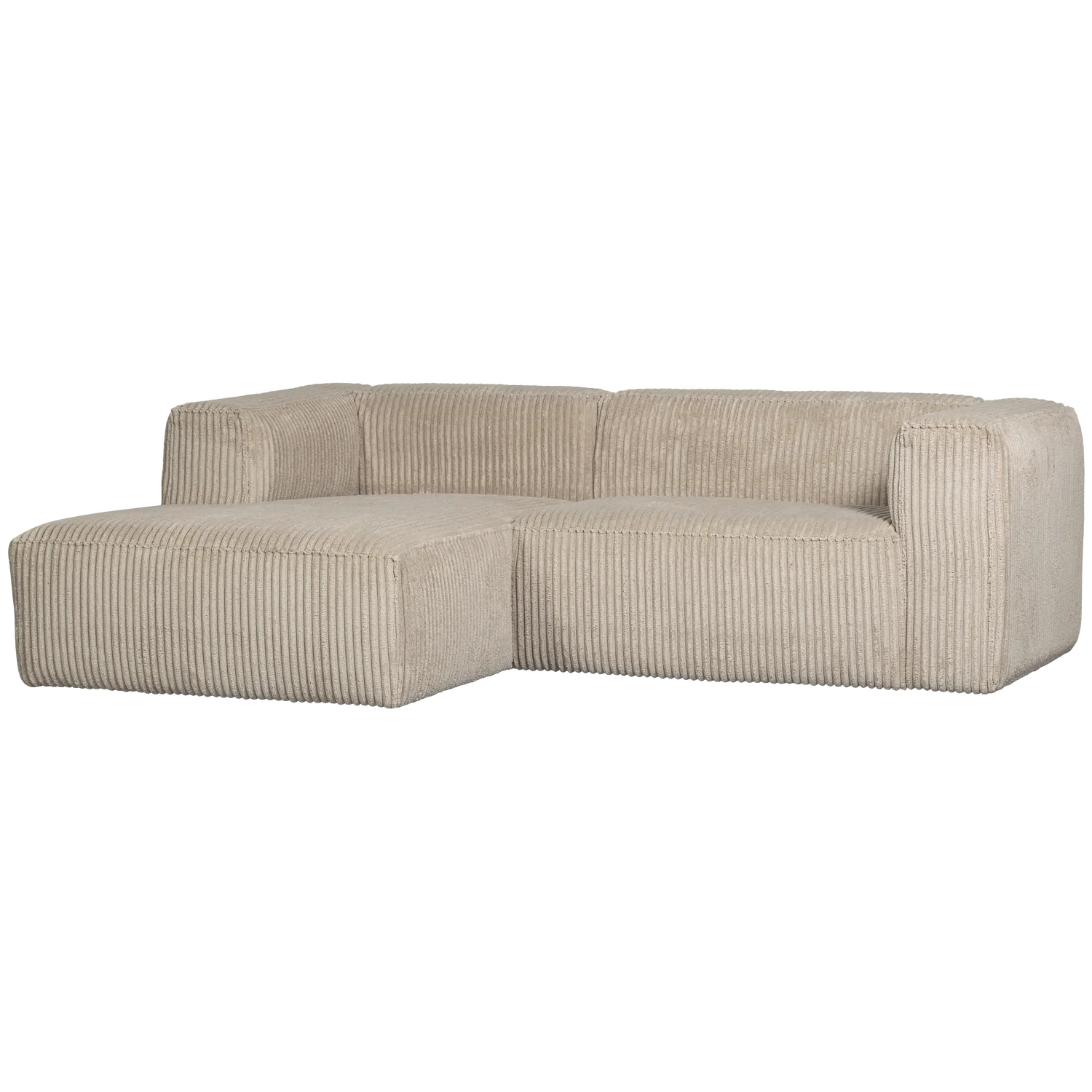 Woood Bean Hoekbank 2-zits Bank + Chaise Longue Links Ribstof Travertin - KwaliteitWonen.nl