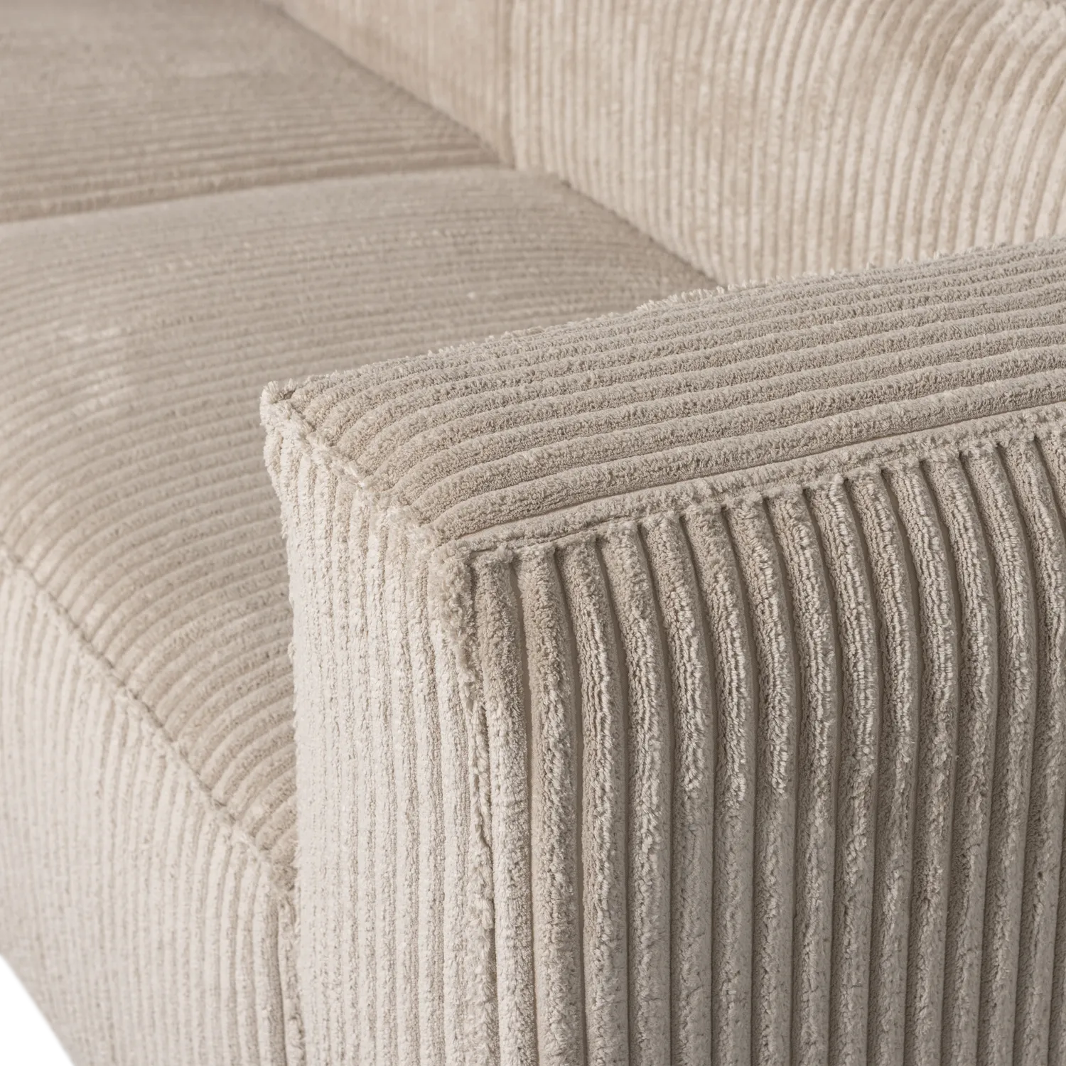 Woood Bean Hoekbank 2-zits Bank + Chaise Longue Links Ribstof Travertin - KwaliteitWonen.nl