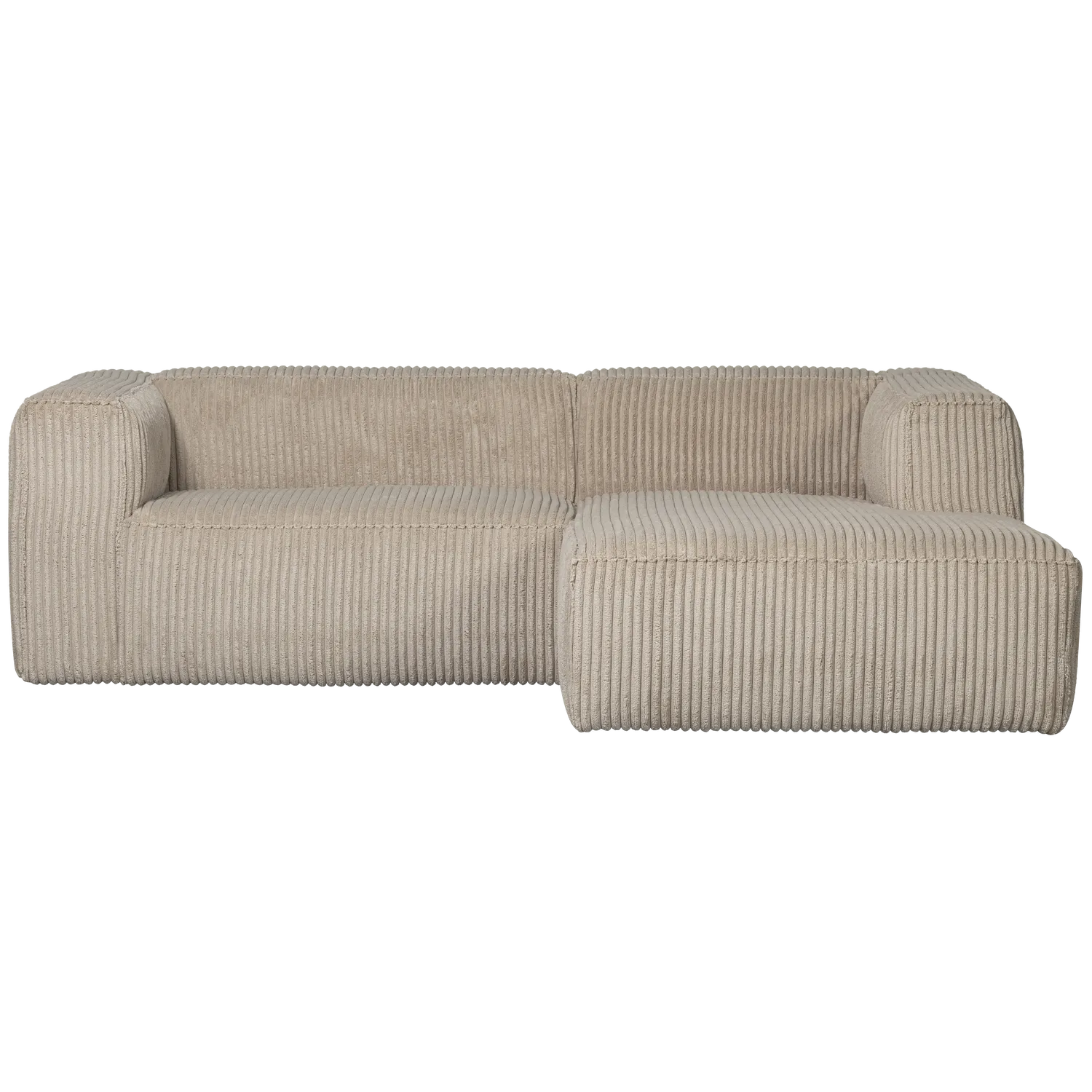 Woood Bean Hoekbank 2-zits Bank + Chaise Longue Rechts Ribstof Travertin - KwaliteitWonen.nl