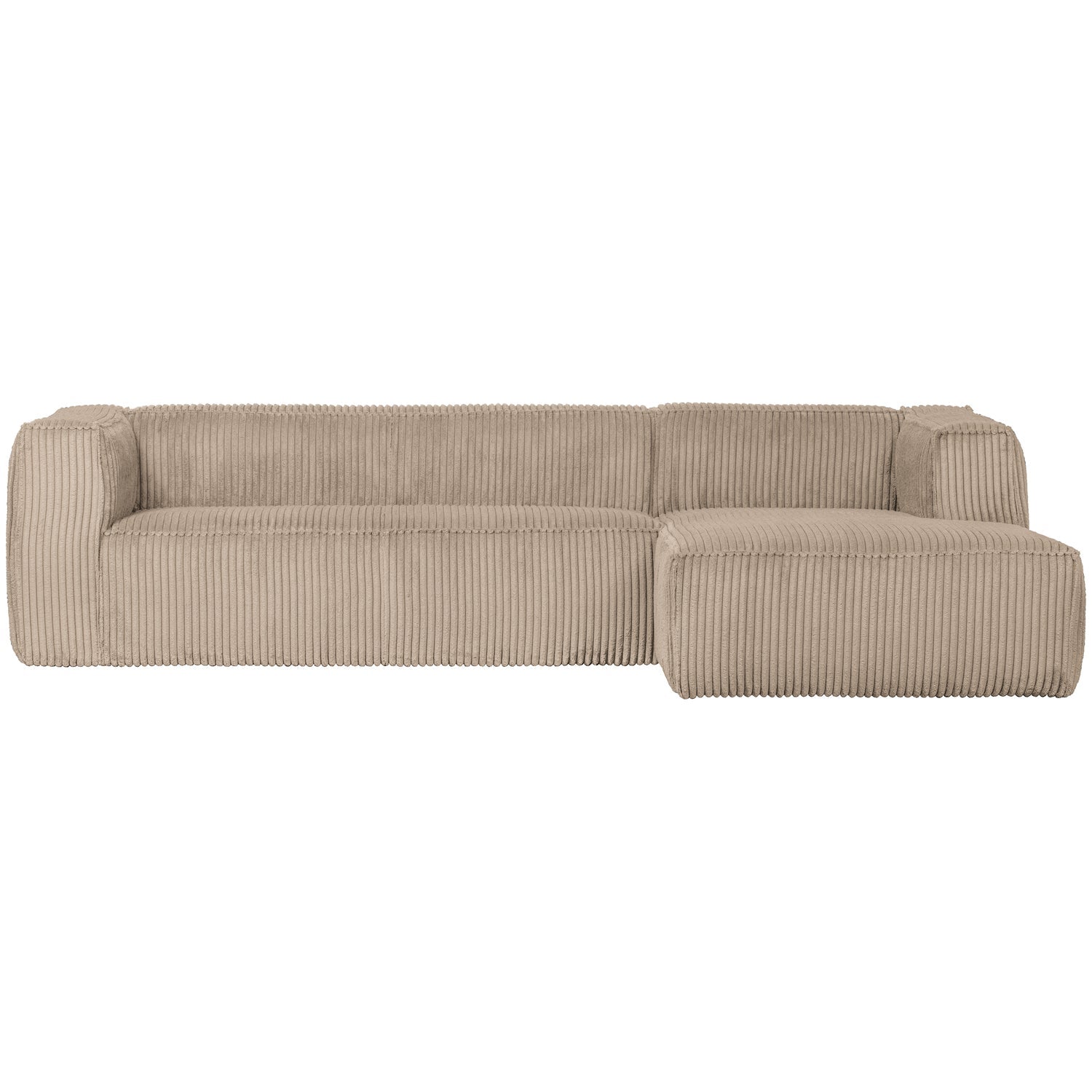 Woood Bean Hoekbank 3-Zits Bank + Chaise Longue Rechts Ribstof Travertin - KwaliteitWonen.nl