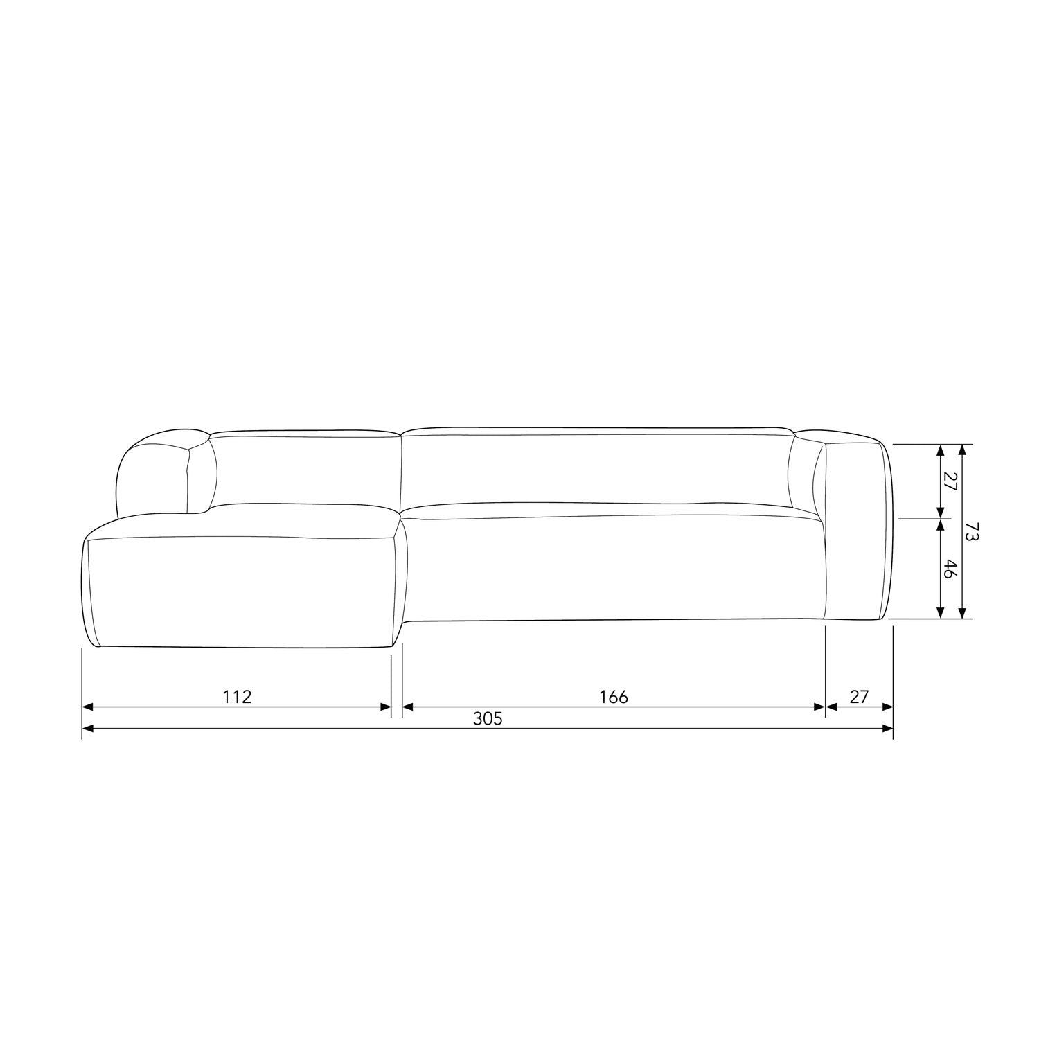 Woood Bean Hoekbank 3-zits Bank + Chaise Longue Links (Incl. Kussens) Lichtgrijs Melange - KwaliteitWonen.nl