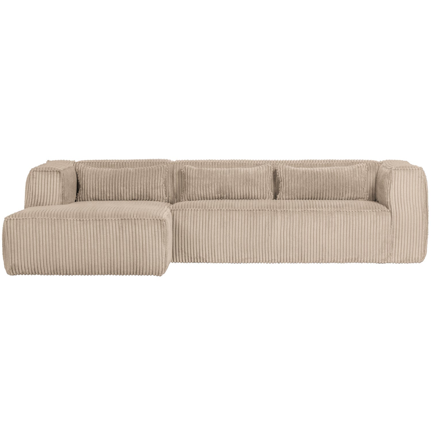 Woood Bean Hoekbank 3-zits Bank + Chaise Longue Links Ribstof Travertin - KwaliteitWonen.nl