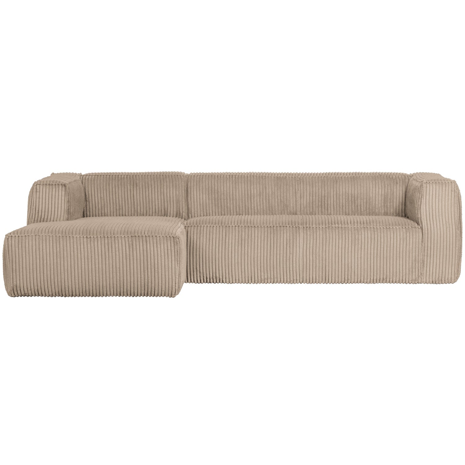 Woood Bean Hoekbank 3-zits Bank + Chaise Longue Links Ribstof Travertin - KwaliteitWonen.nl