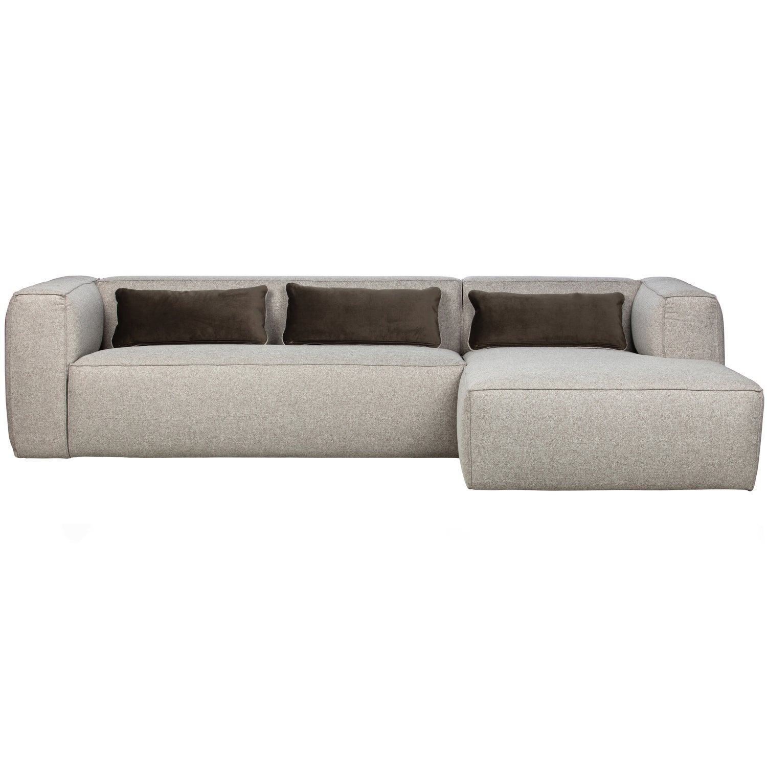 Woood Bean Hoekbank 3-zits Bank + Chaise Longue Rechts (Incl. Kussens) Lichtgrijs Melange - KwaliteitWonen.nl
