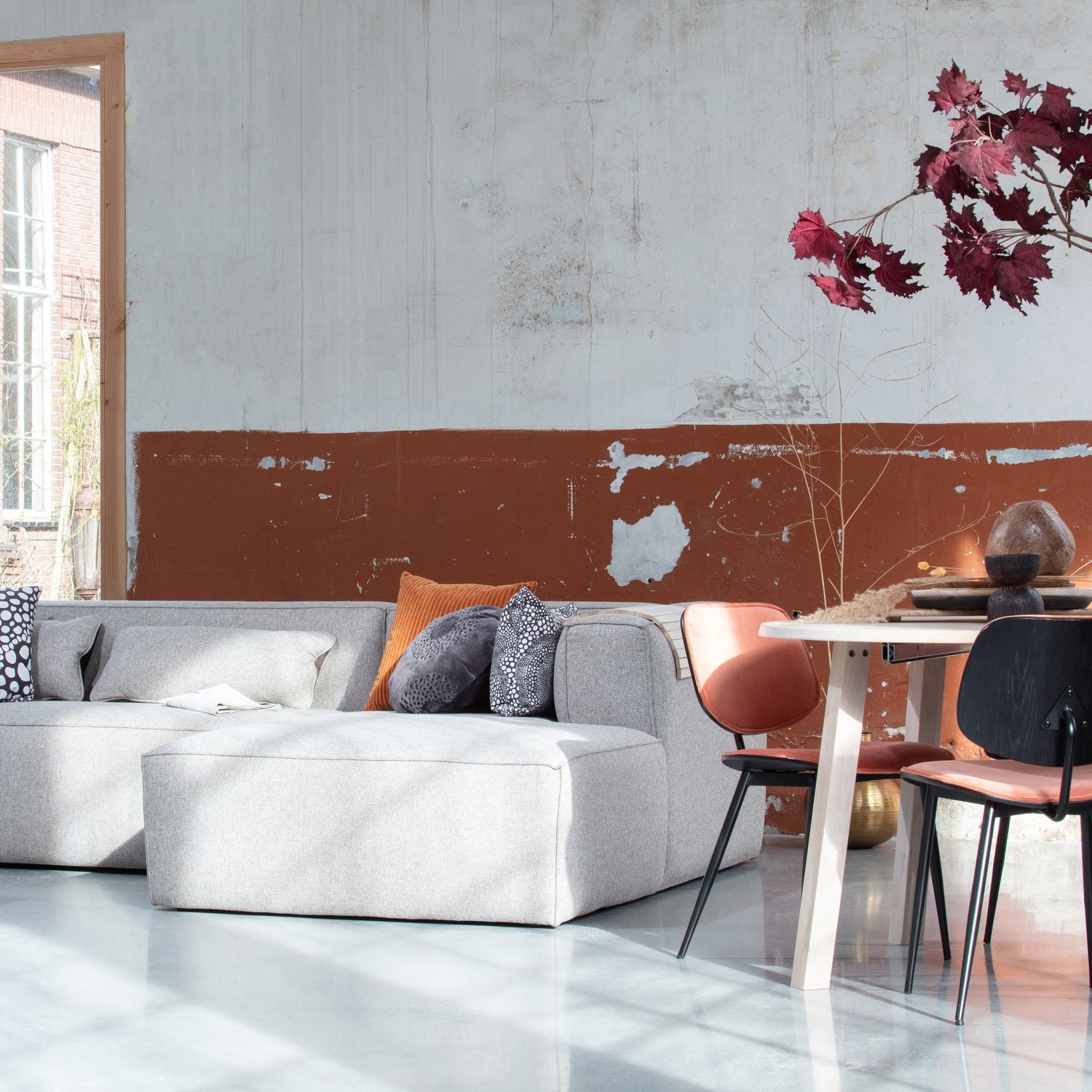 Woood Bean Hoekbank 3-zits Bank + Chaise Longue Rechts (Incl. Kussens) Lichtgrijs Melange - KwaliteitWonen.nl