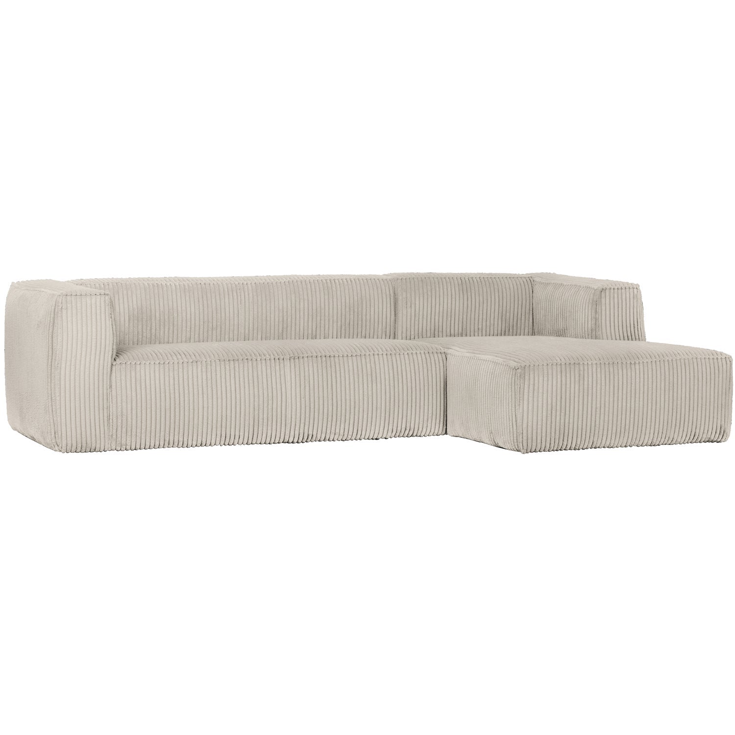 Woood Bean Hoekbank 3-zits Bank + Chaise Longue Rechts Ribstof Naturel - KwaliteitWonen.nl