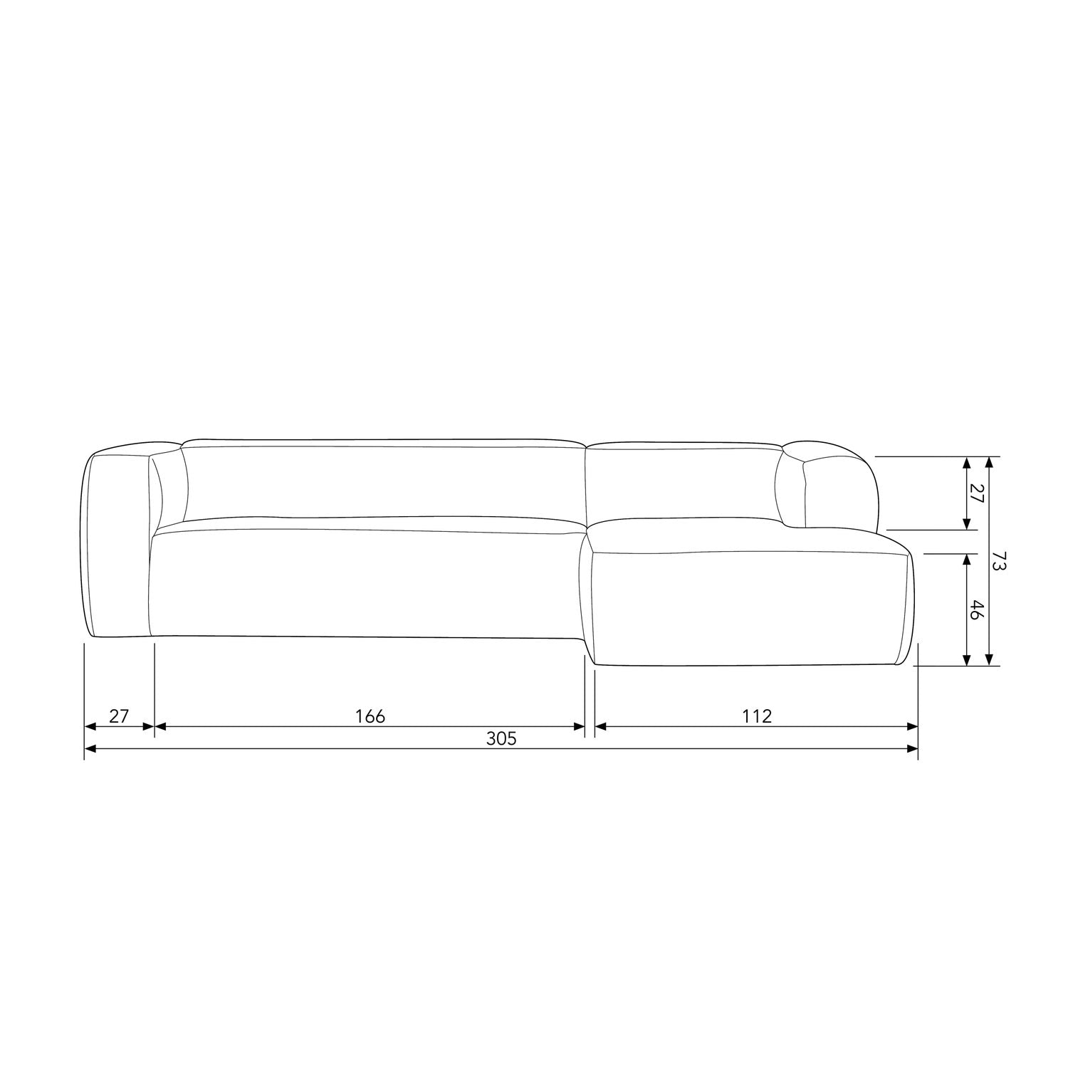 Woood Bean Hoekbank 3-zits Bank + Chaise Longue Rechts Ribstof Naturel - KwaliteitWonen.nl