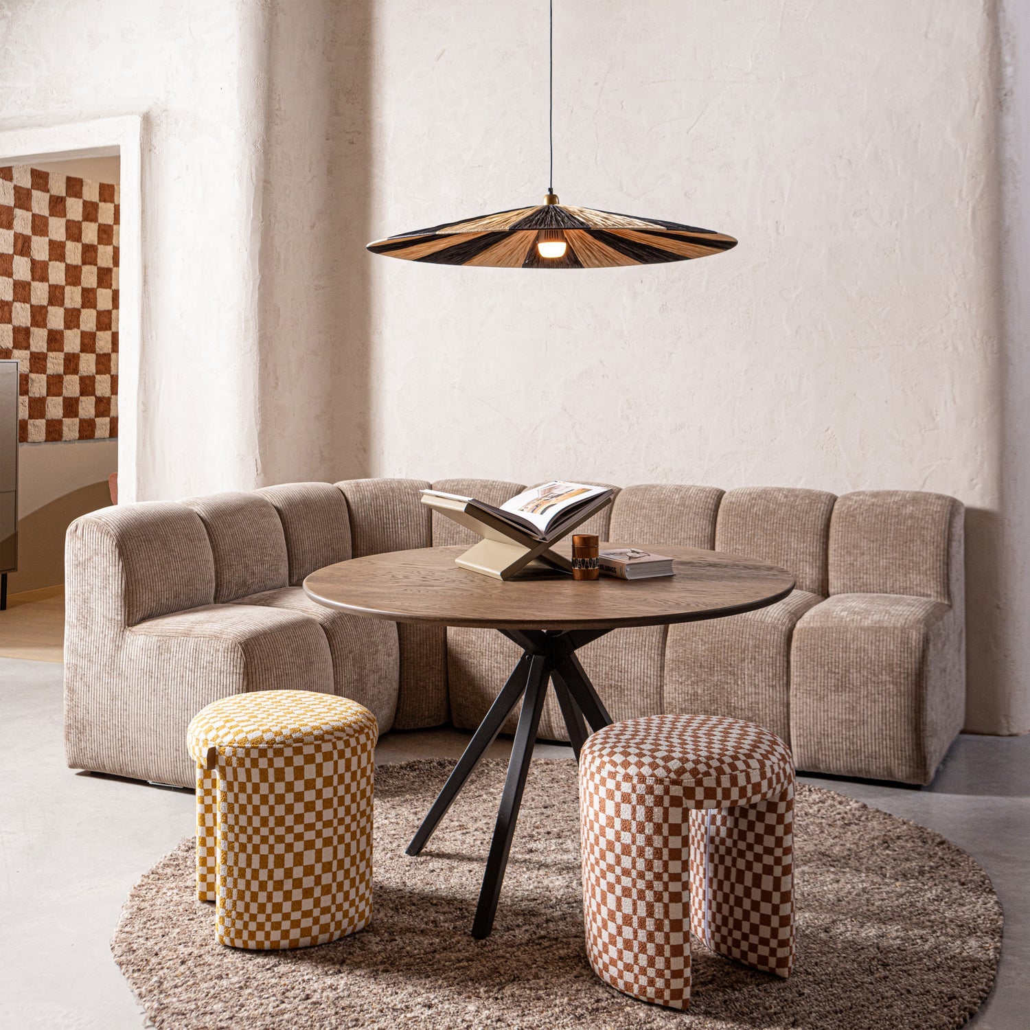 Woood Charlie Gestoffeerde Kruk Ruit Dessin Geel-Kwaliteitwonen.nl