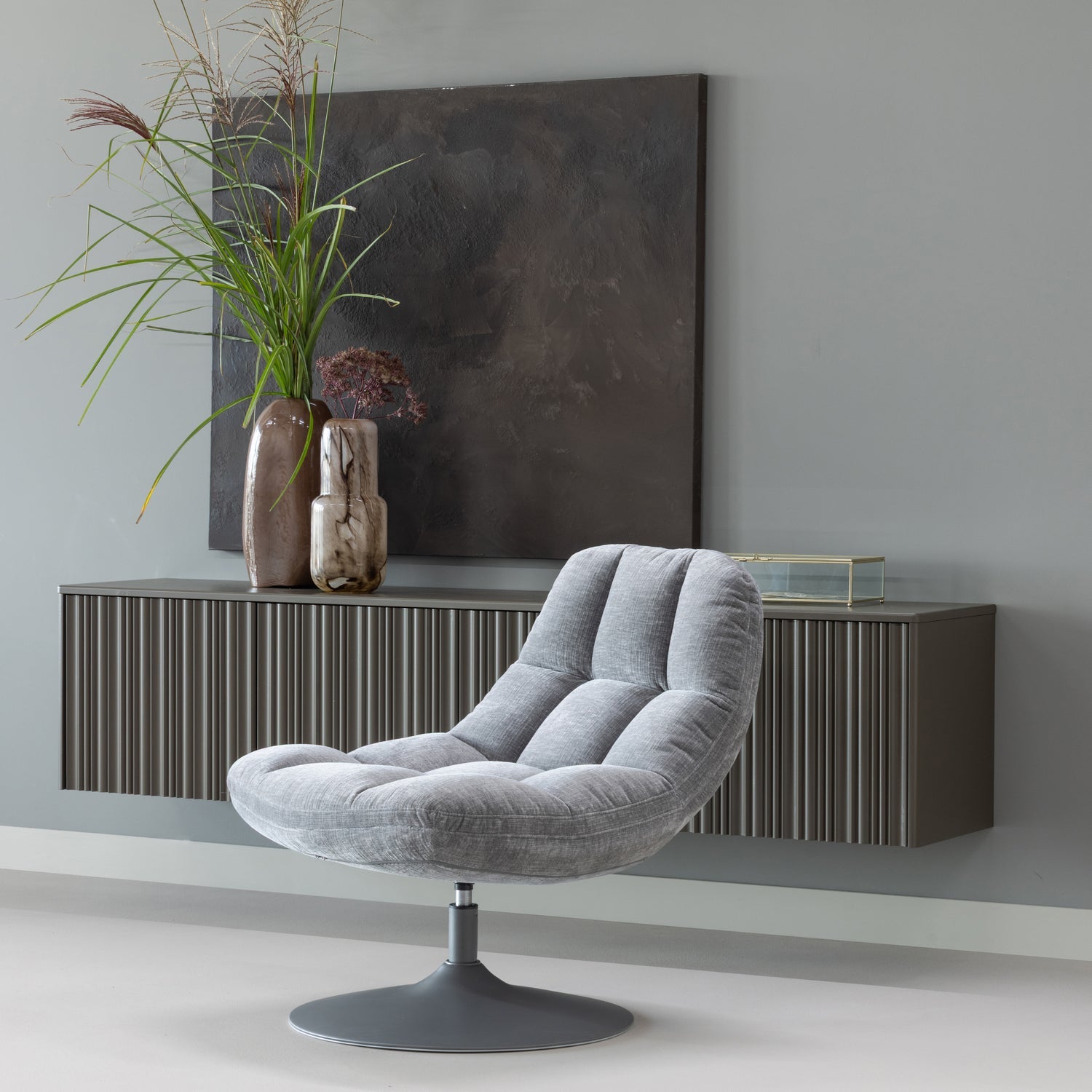 Woood Elvi Draaifauteuil Chenille Structuur Lichtgrijs - KwaliteitWonen.nl