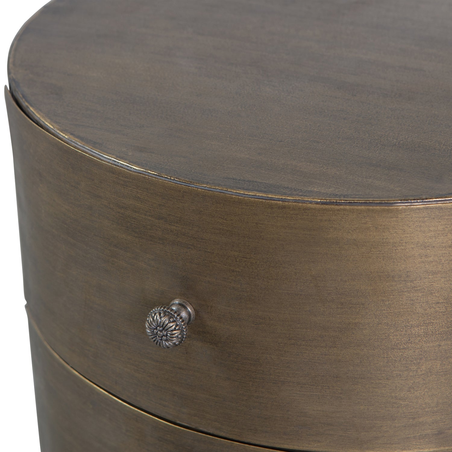 Woood Glossy Nachtkastje Rond Metaal Antique Brass - KwaliteitWonen.nl