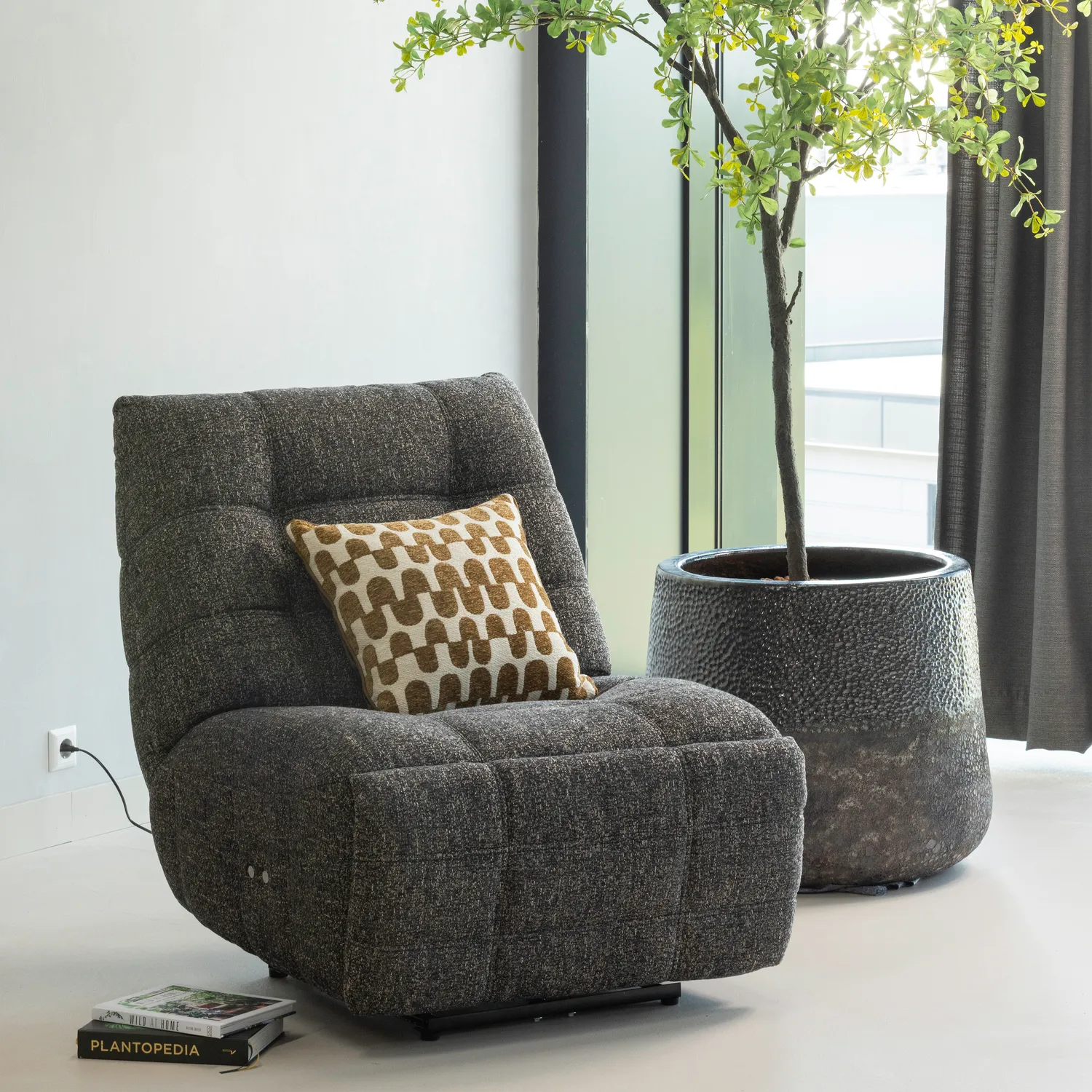 Woood Hein Relaxfauteuil Elektrisch Antraciet/Bruin Melange - KwaliteitWonen.nl