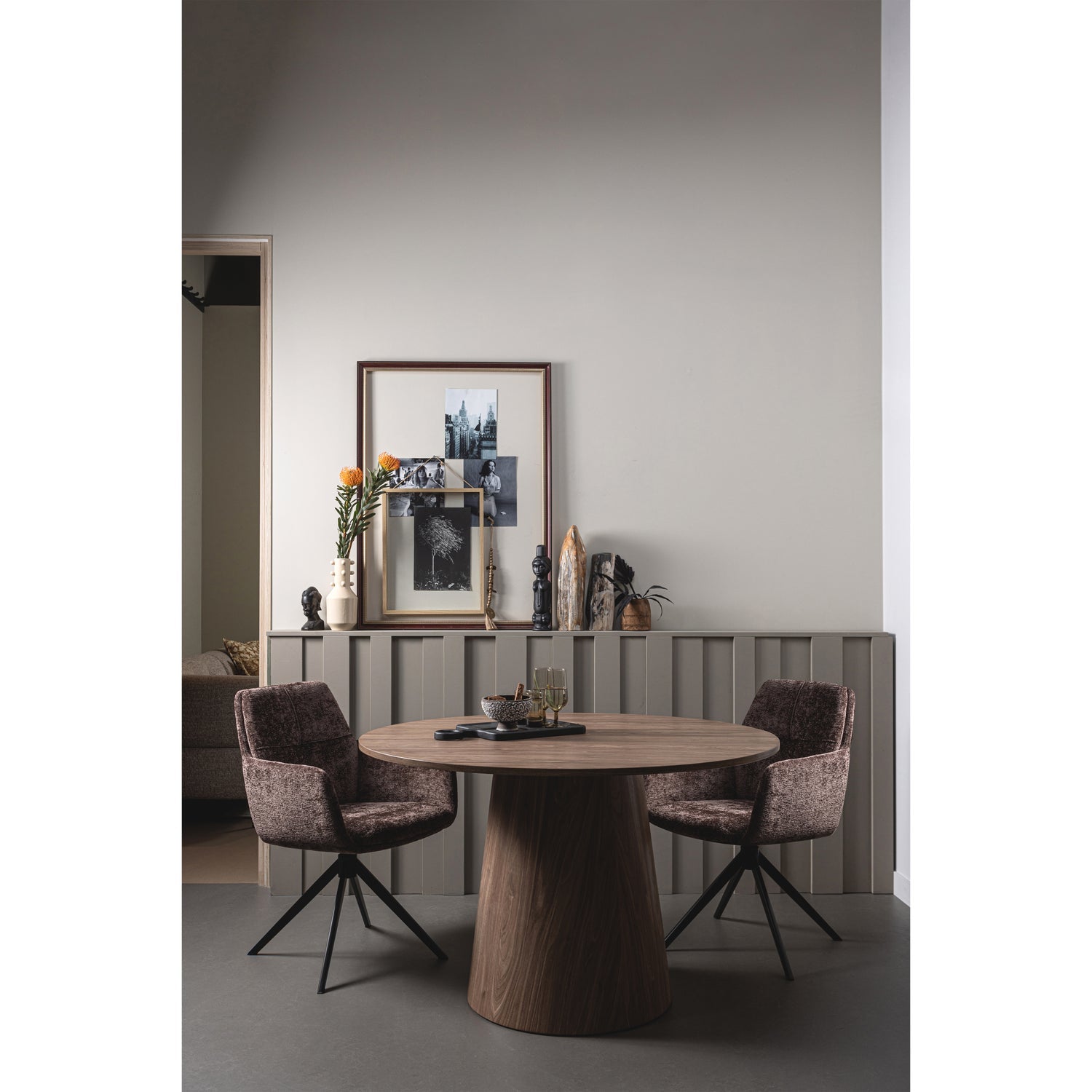 Woood Maan Eettafel Rond 120cm MDF Walnoot - KwaliteitWonen.nl