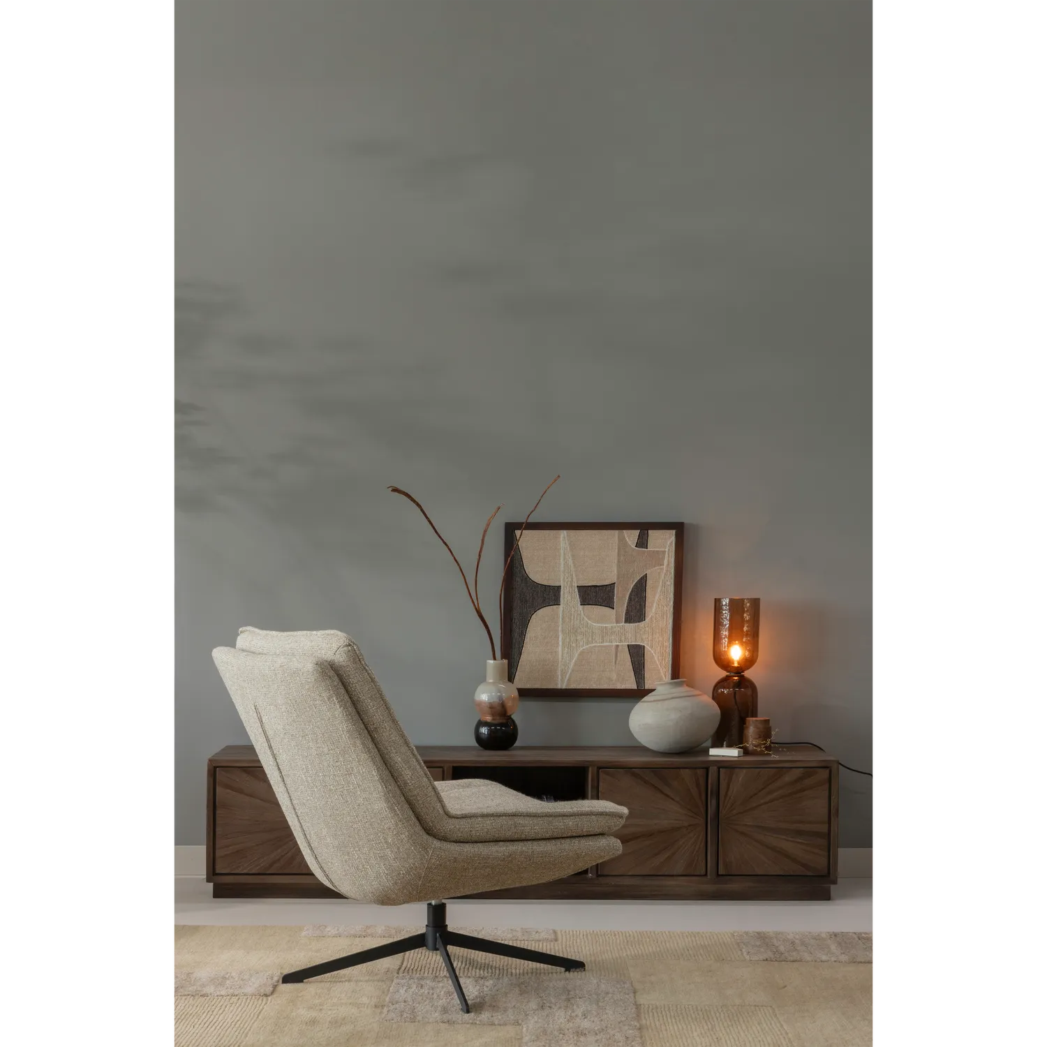 Woood Milaro Draaifauteuil Naturel Melange - KwaliteitWonen.nl