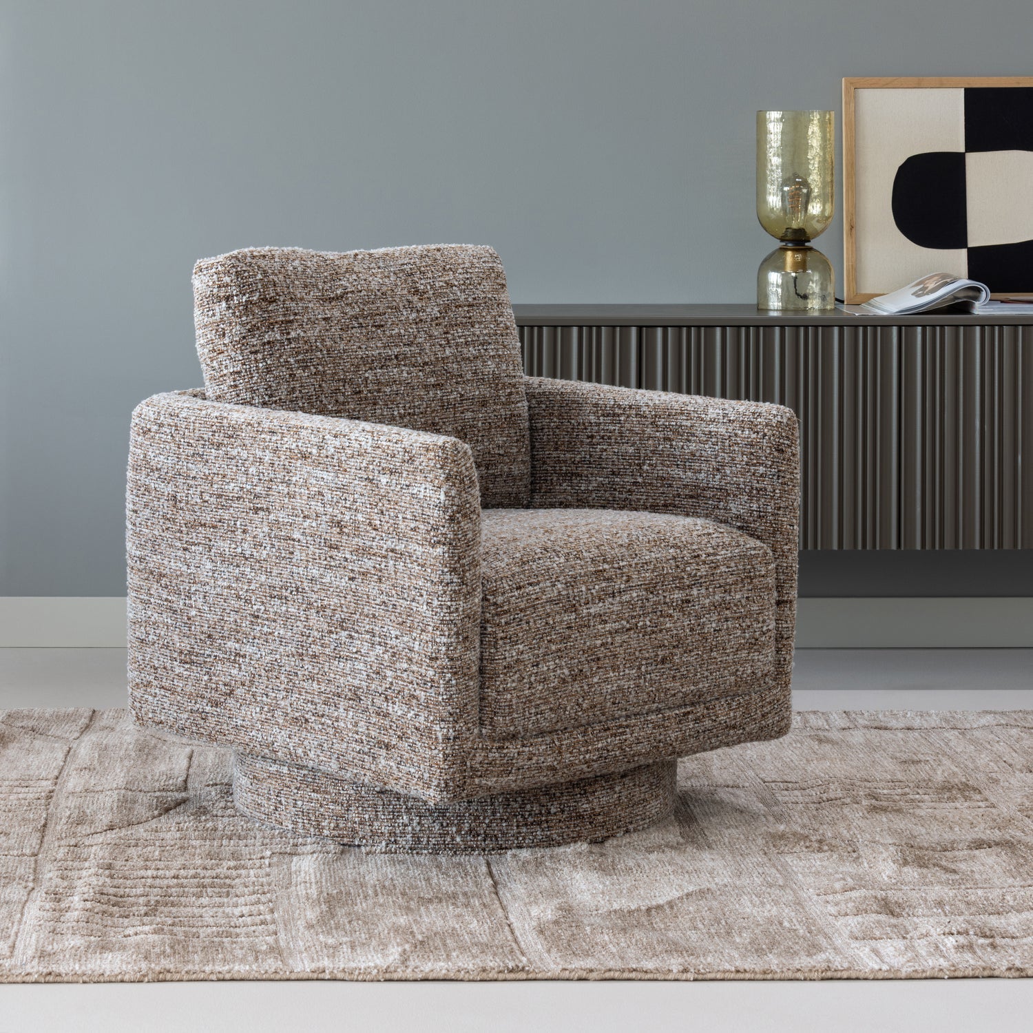 Woood Oska Draaifauteuil Bruin Melange - KwaliteitWonen.nl