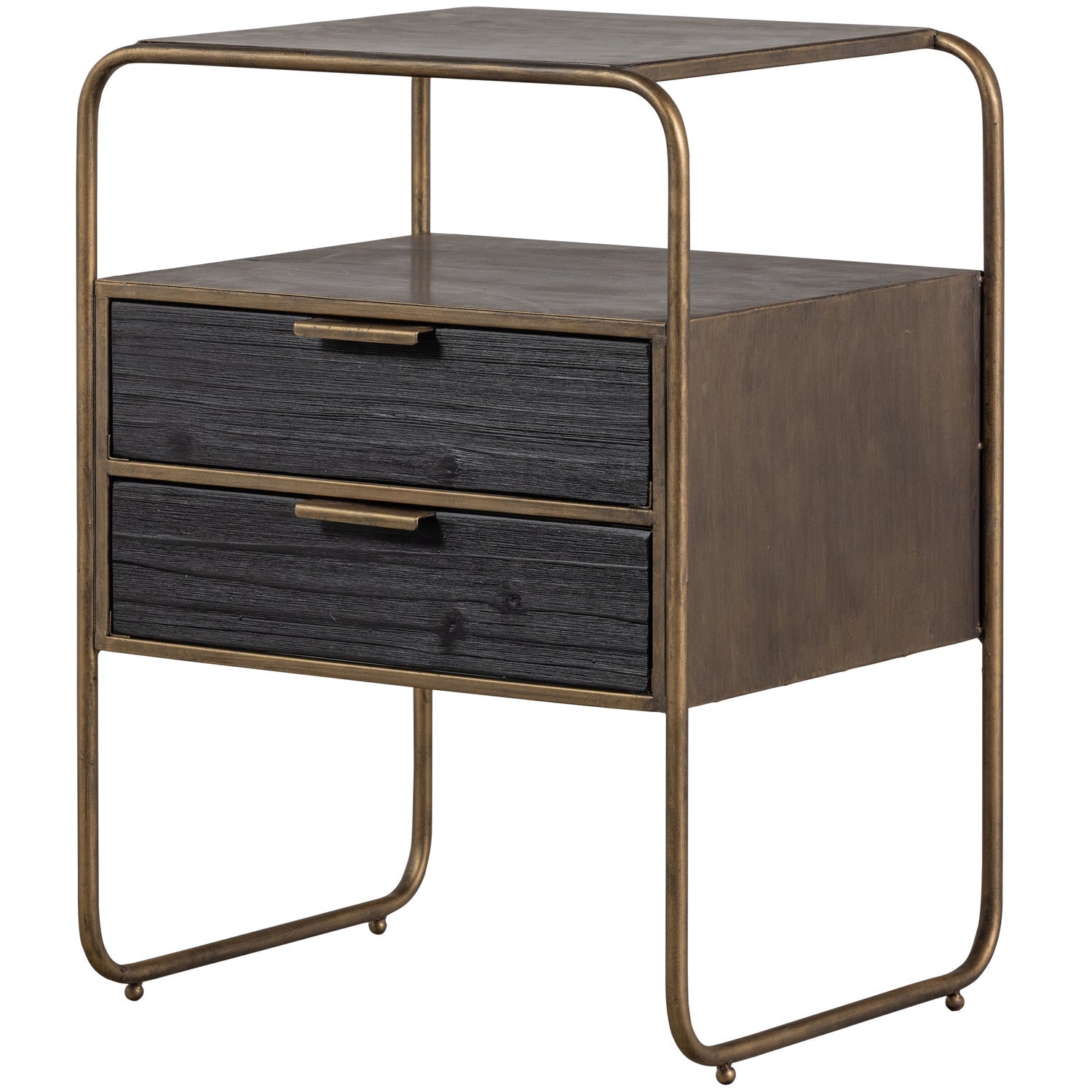 Woood Polite Nachtkastje Metaal Hout Antique Brass - KwaliteitWonen.nl