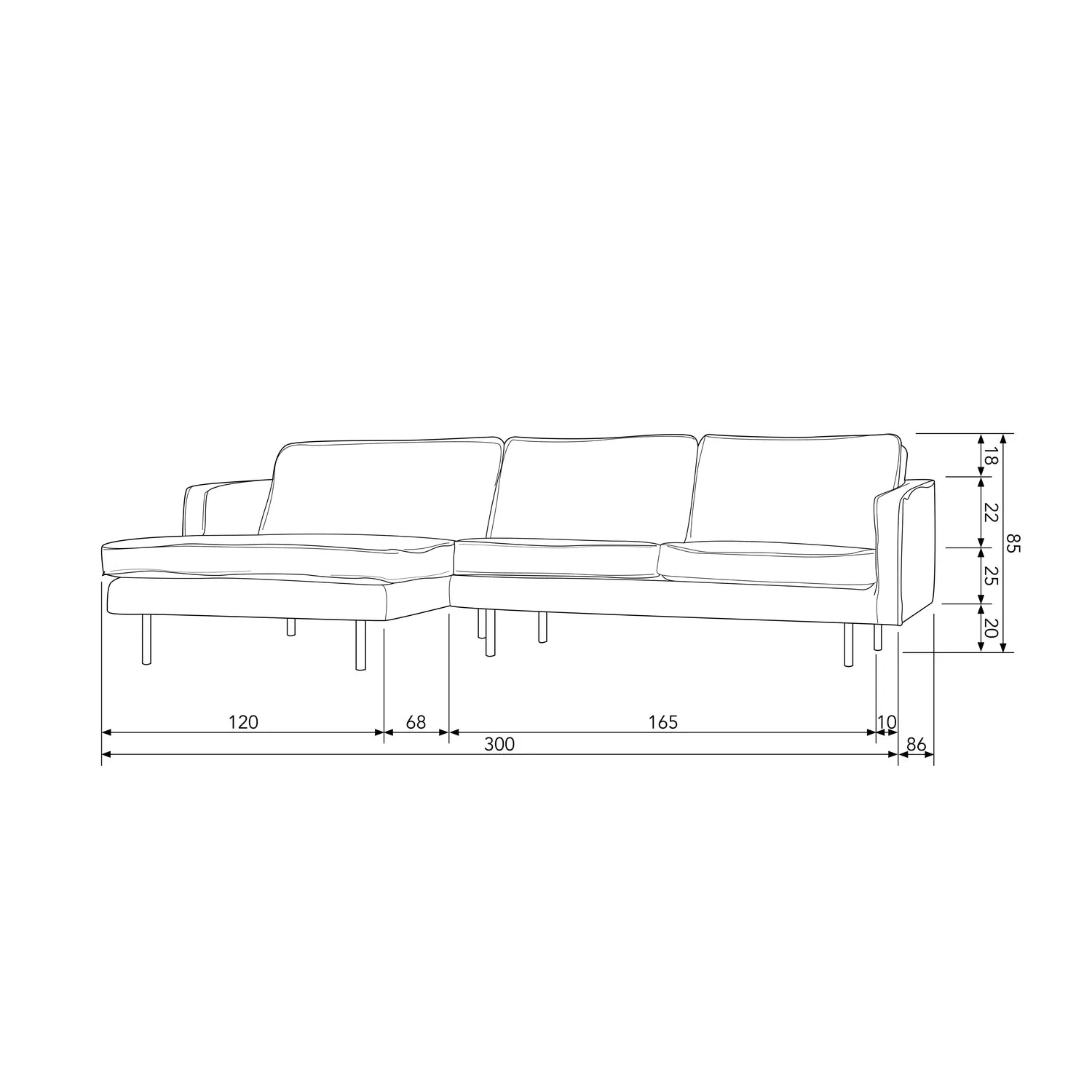 Woood Rodeo Chaise Longue Bank Links Ecoleer Cognac - KwaliteitWonen.nl