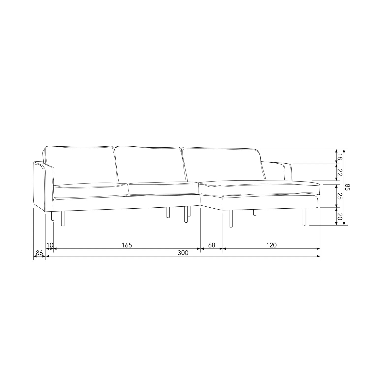 Woood Rodeo Chaise Longue Bank Rechts Ecoleer Cognac - KwaliteitWonen.nl