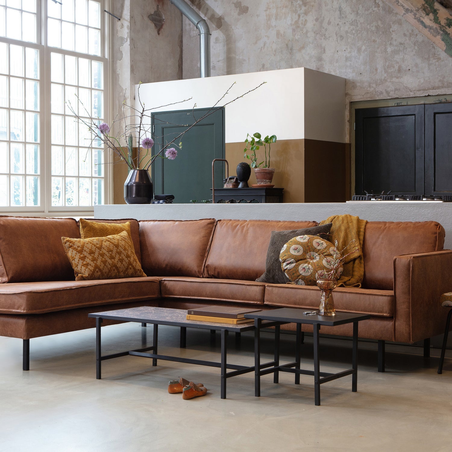 Woood Rodeo Hoekbank Links Ecoleer Cognac - KwaliteitWonen.nl