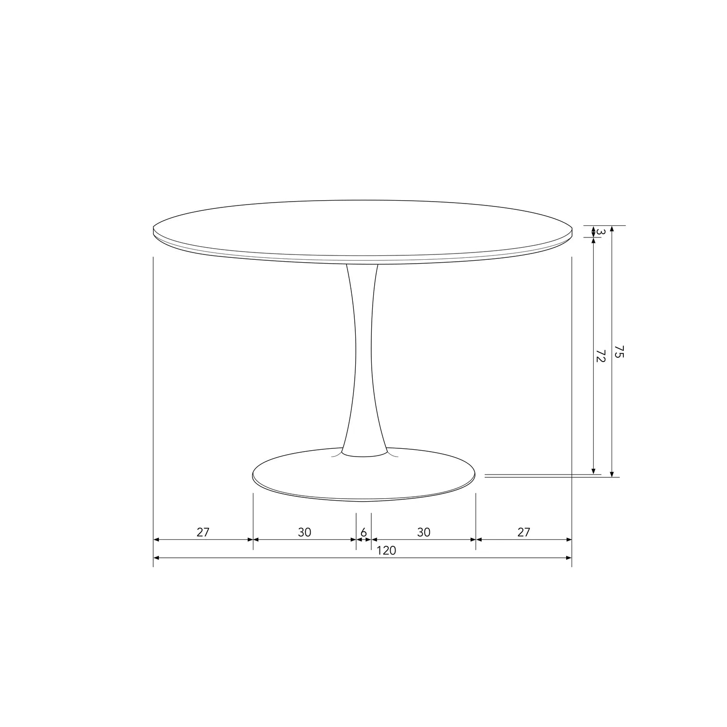 Woood Sammy Eettafel Trompetvoet Rond 120cm MDF Zwart - KwaliteitWonen.nl
