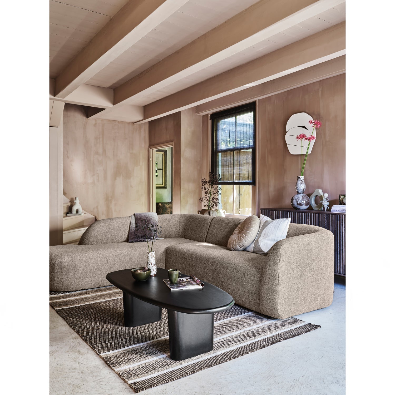 Woood Sloping Hoekbank 3-zits Bank + Chaise Longue Links Naturel Melange - KwaliteitWonen.nl