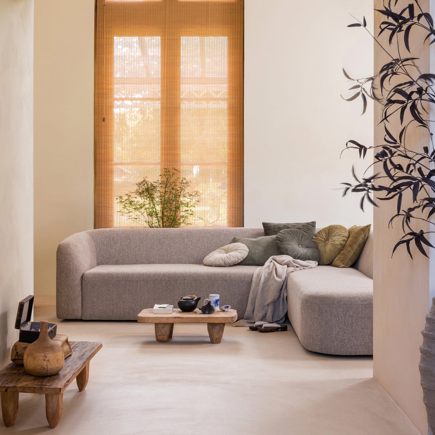 Woood Sloping Hoekbank 3-zits Bank + Chaise Longue Rechts Naturel Melange - KwaliteitWonen.nl