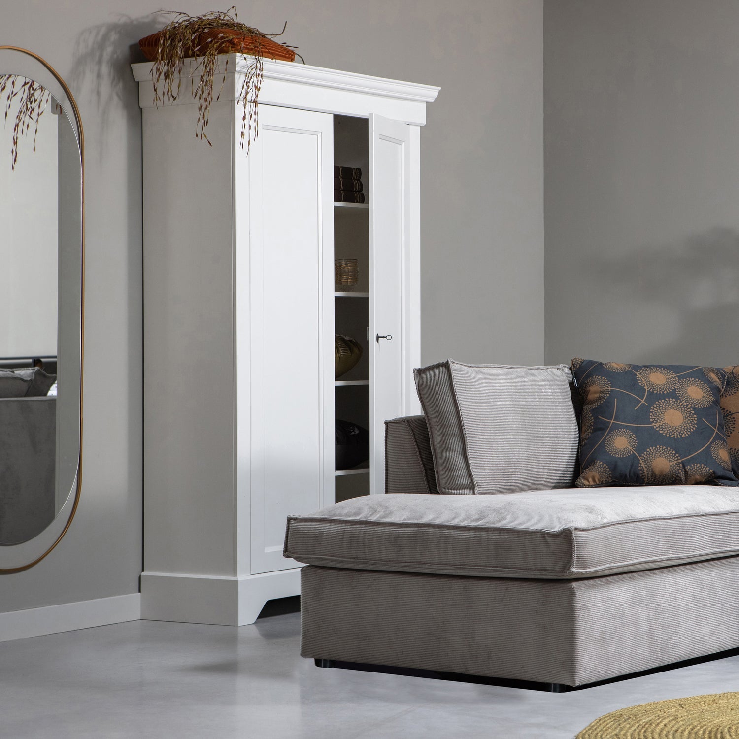 Woood Thomas Hoekbank 2-Zits Bank + Chaise Longue Links Ribstof Verweerd Groen - KwaliteitWonen.nl