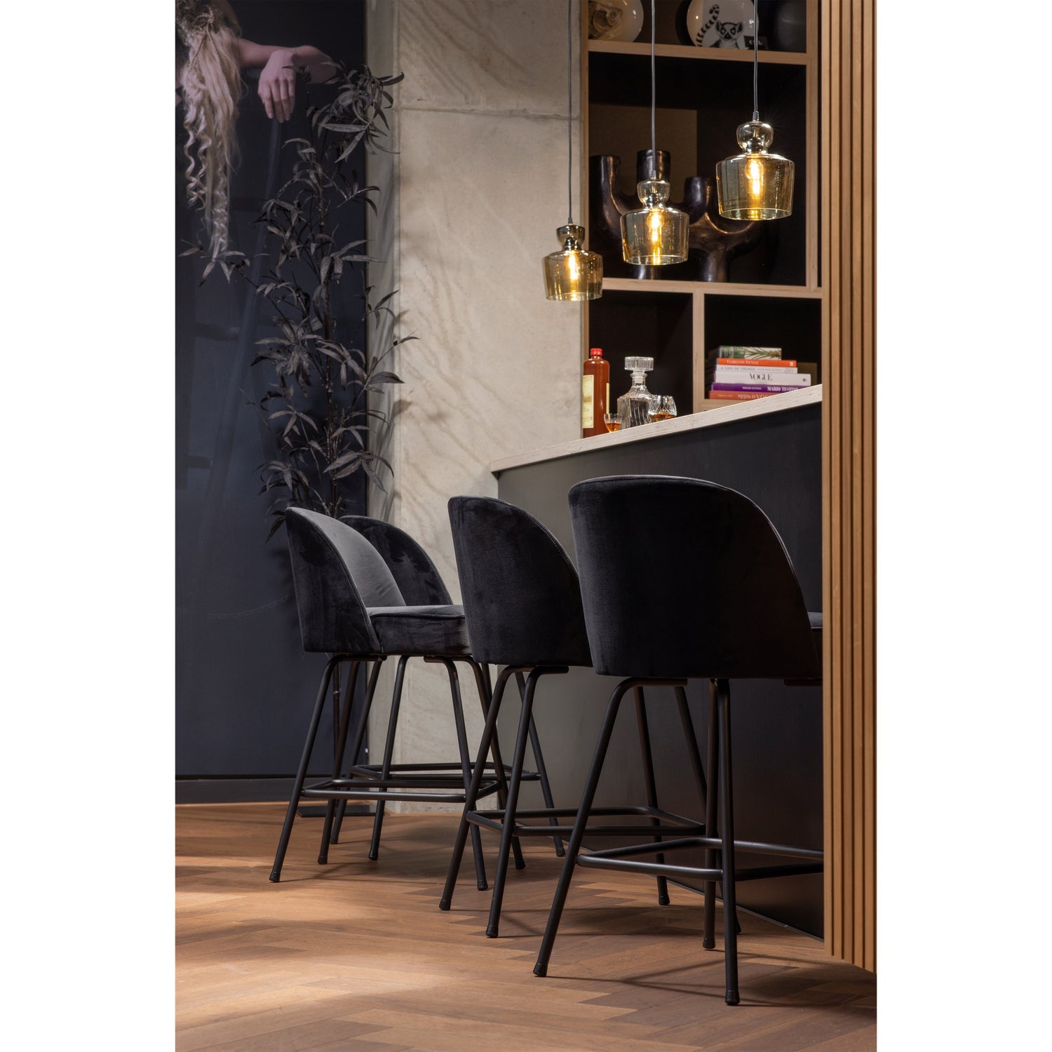 Woood Vogue Barstoel 65 Cm Velvet Zwart - KwaliteitWonen.nl