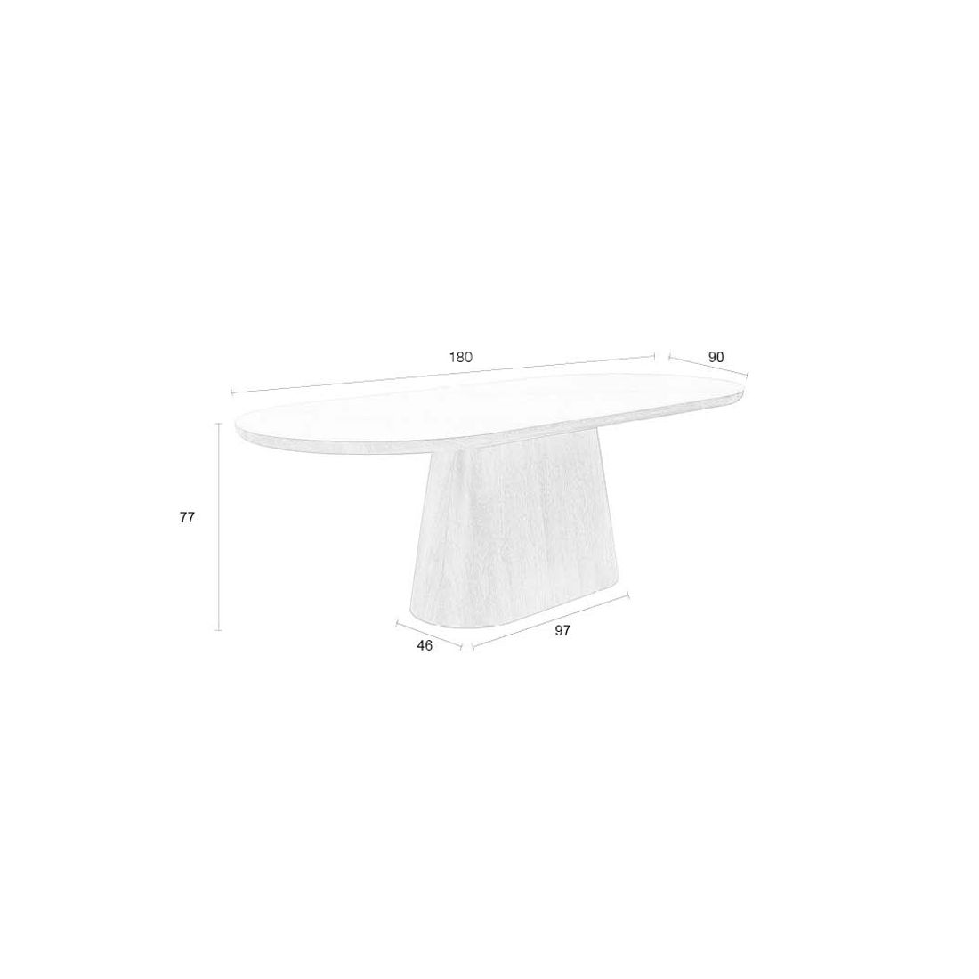 White Label Living Eettafel Almira Ovaal 180x90cm Eiken Marmer
