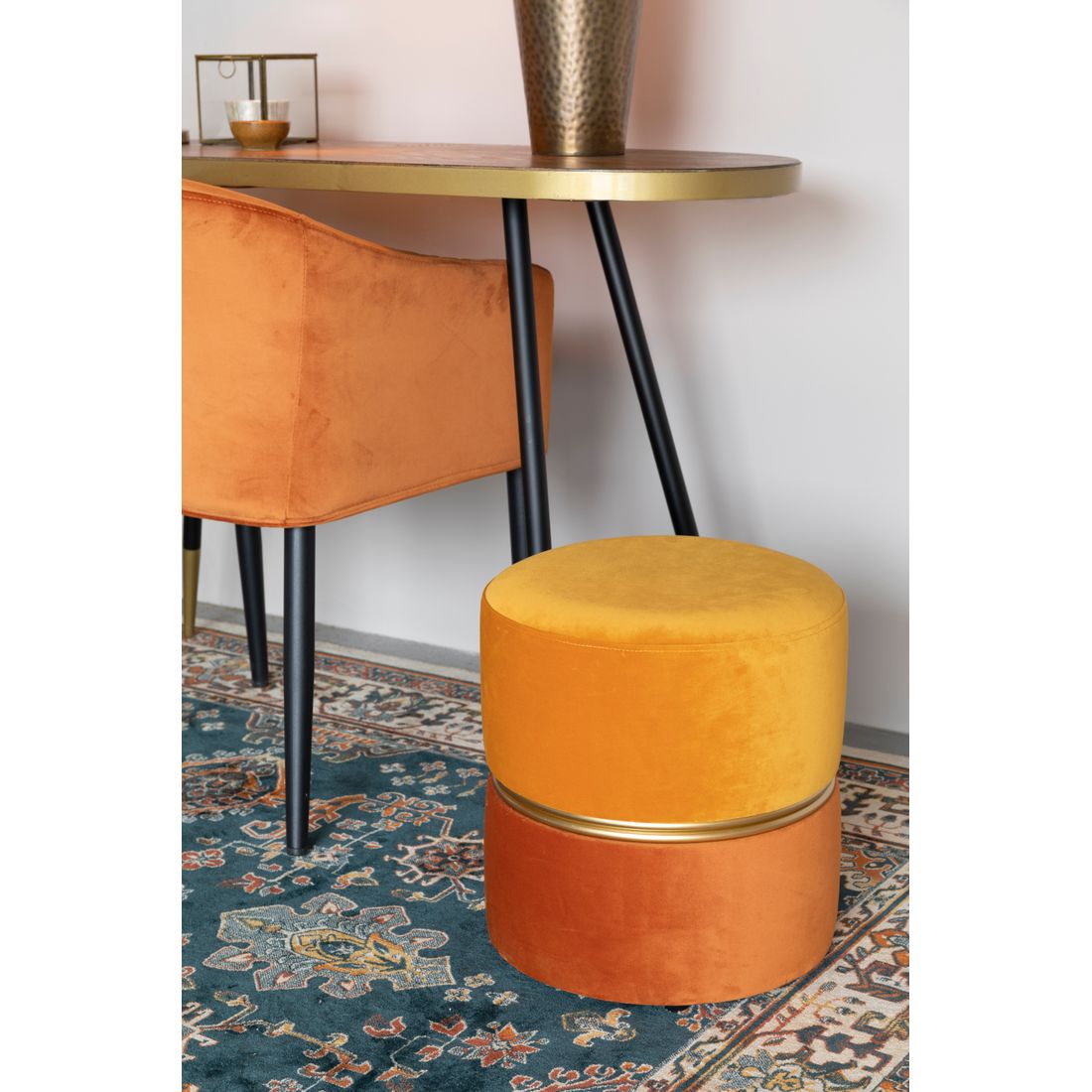 White Label Living Poef Bubbly Okergeel Oranje