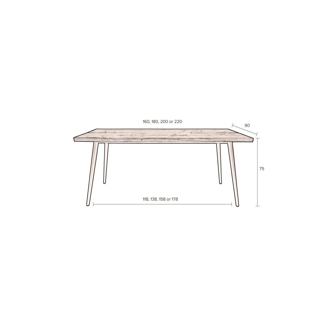 Dutchbone Eettafel Alagon 200x90cm Walnoot