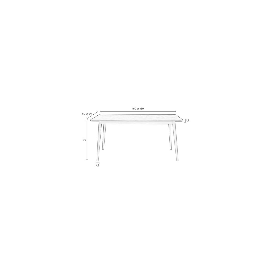 White Label Living Eettafel Fabio 180x90cm Zwart