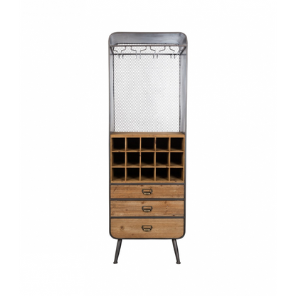 Dutchbone Vino Wijnkast – 56 x 170 cm – Hout en IJzer – Vintage Look