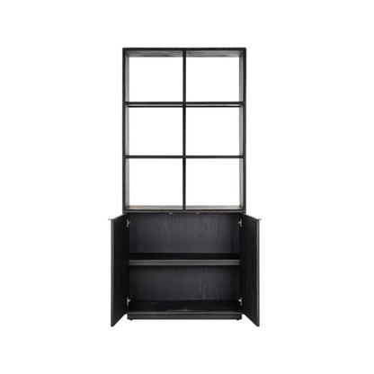 Richmond Interiors Blackbone Brass Boekenkast – 2 Deuren – Zwart/Brass
