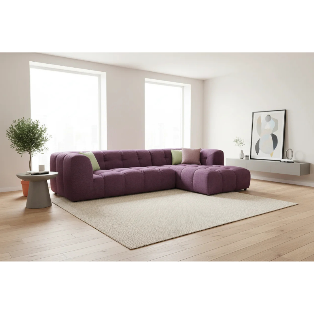 NOGA Design Hoekbank Jaimy Burgundy 3-zits + Longchair Rechts