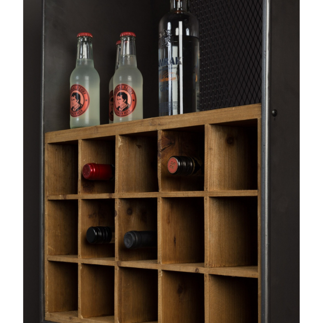 Dutchbone Vino Wijnkast – 56 x 170 cm – Hout en IJzer – Vintage Look