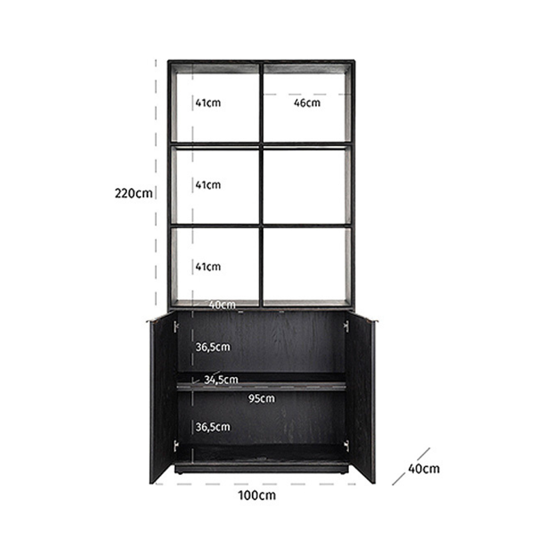 Richmond Interiors Blackbone Brass Boekenkast – 2 Deuren – Zwart/Brass