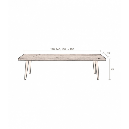 Dutchbone Alagon Eettafelbank – 180x40 cm – Walnoot Fineer – Zwart Stalen Poten