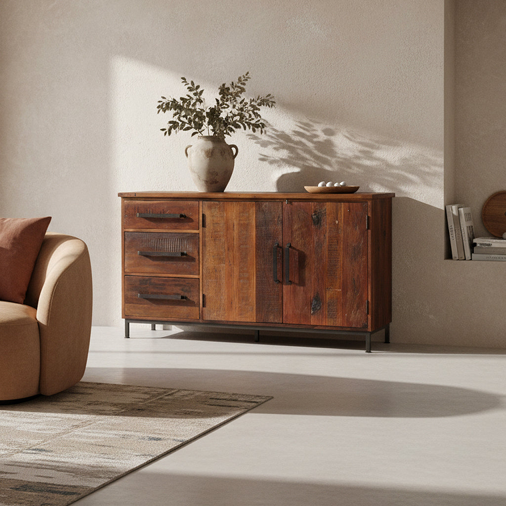 Raw Materials Dressoir Hout Bruin 3 Lades