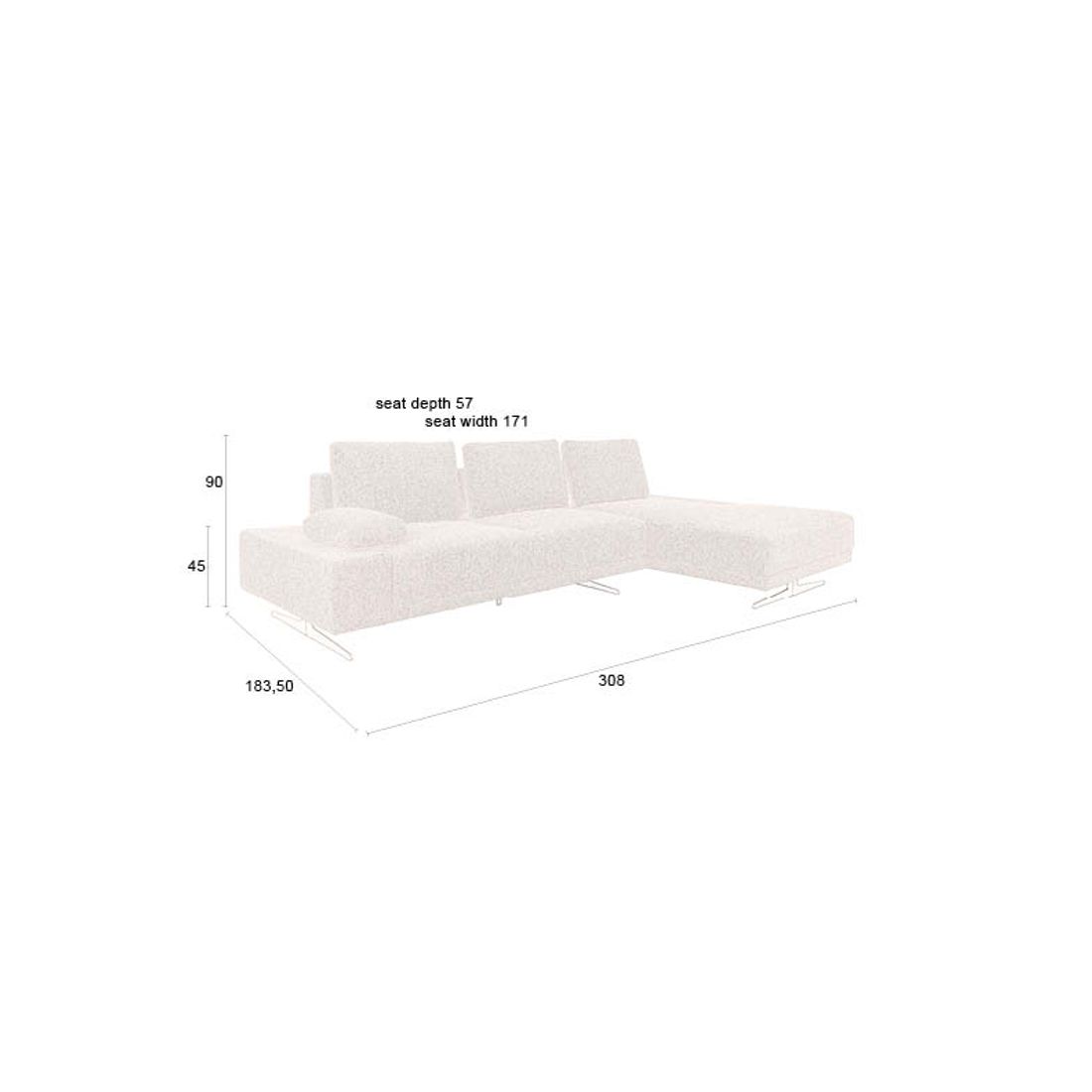 Dutchbone 3-zits Bank Shelly Beige + Chaise Longue Rechts - KwaliteitWonen.nl