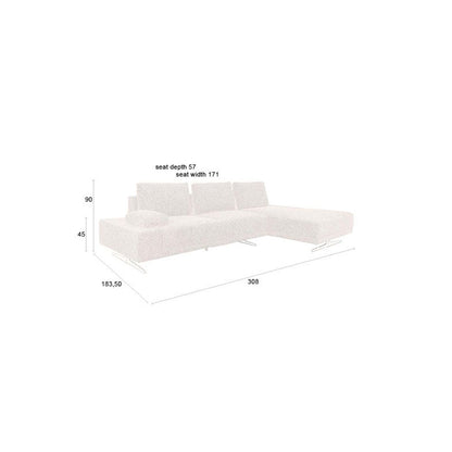 Dutchbone 3-zits Bank Shelly Wit + Chaise Longue Rechts - KwaliteitWonen.nl