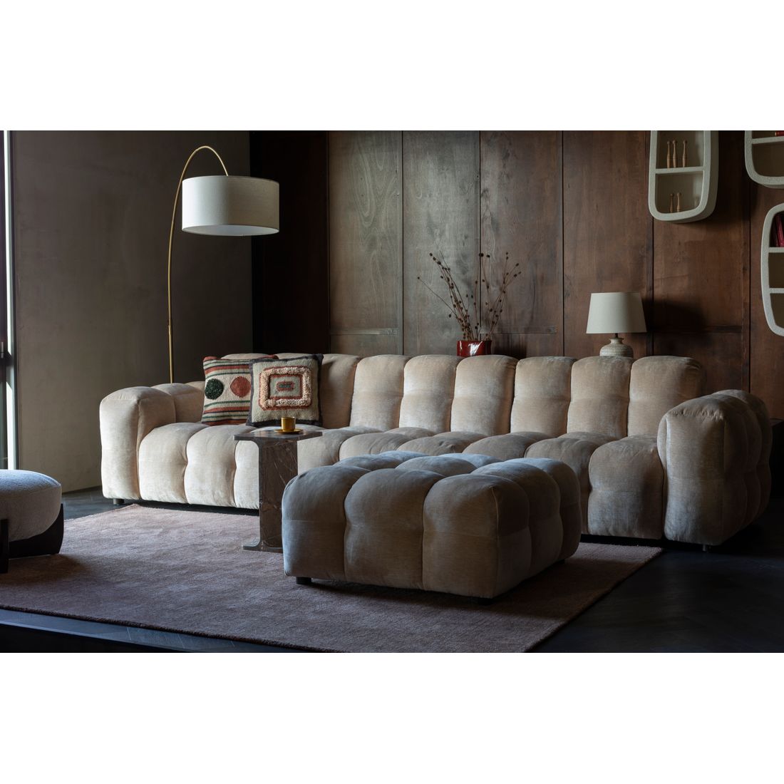 Dutchbone 4.5-zits bank Hackman Velours Beige - KwaliteitWonen.nl