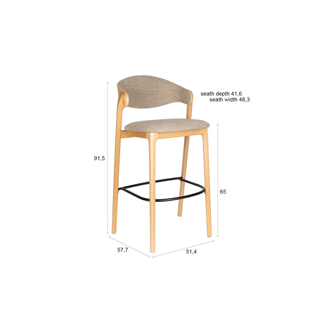 Dutchbone Barkruk Babington Beige Eiken - KwaliteitWonen.nl