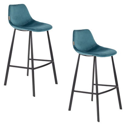 Dutchbone Barkruk Franky Velvet Blauw Hoog - KwaliteitWonen.nl