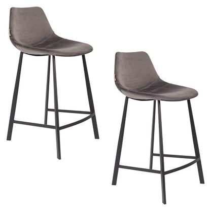 Dutchbone Barkruk Franky Velvet Grijs Medium - KwaliteitWonen.nl
