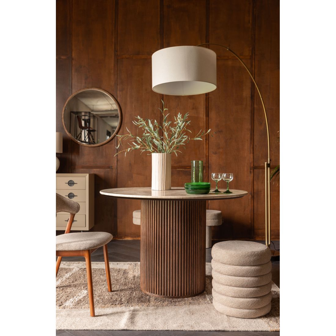 Dutchbone Eettafel Arda Rond 115cm Walnoot - KwaliteitWonen.nl